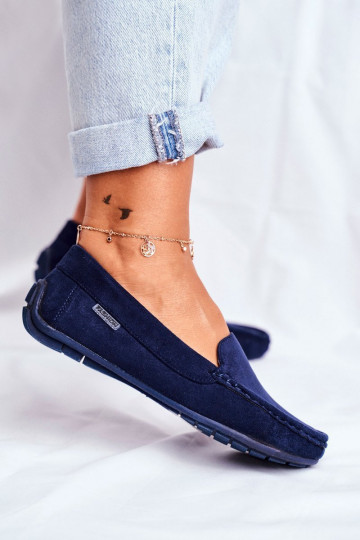 damesmocassins in donkerblauw suède Morreno