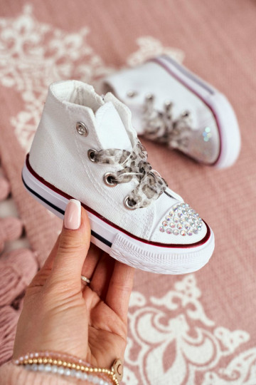 Kindervrijetijdsschoenen met sprankelende oogjes in de kleur Smile wit
