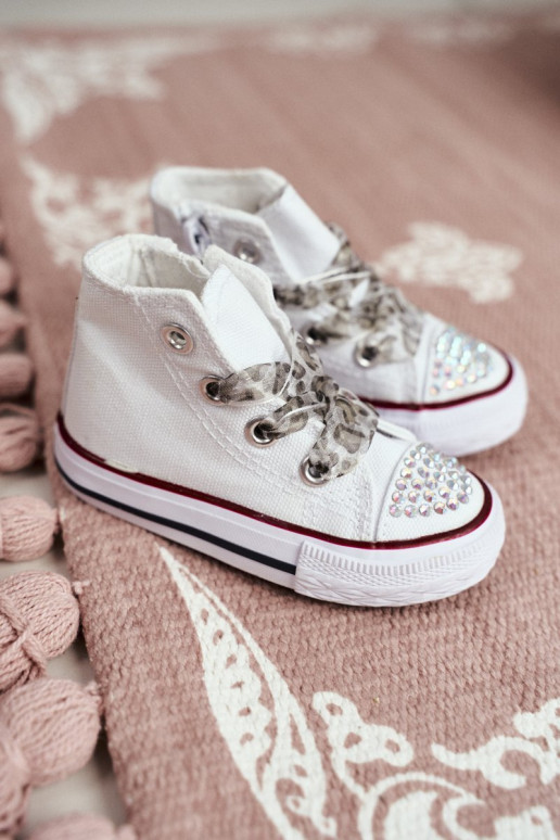 Chaussures de loisirs pour enfants avec œillets scintillants de couleur blanche Smile