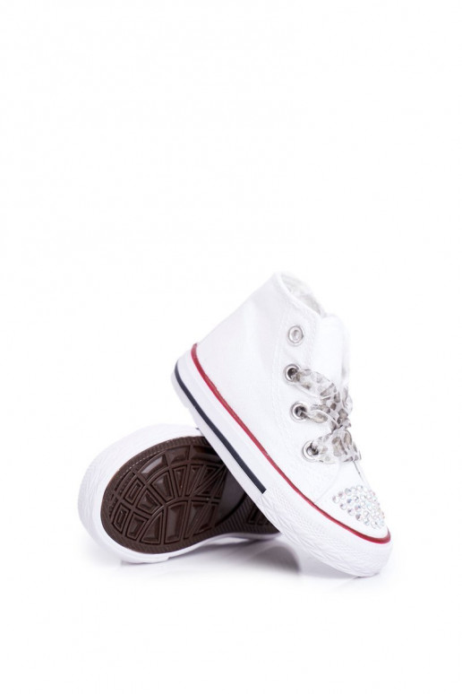 Kinder-Freizeitschuhe mit glitzernden Ösen in der Farbe Weiß Smile
