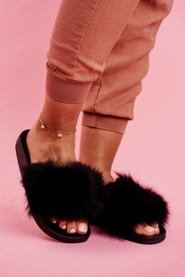 Chaussons avec fourrure de couleur noire Belmondo 2