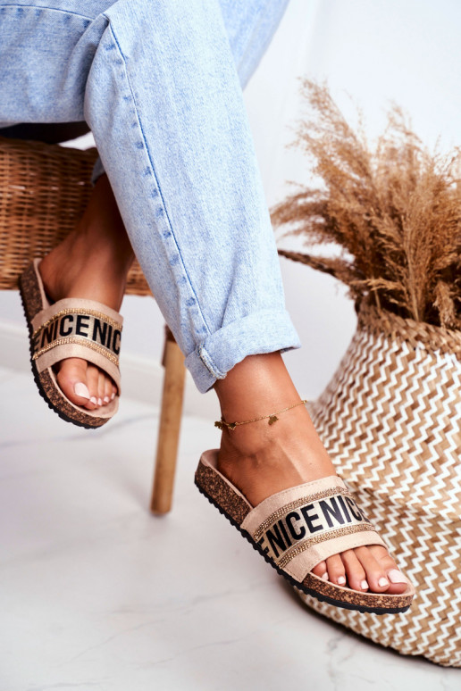 Slippers met sprankelende oogjes beige kleur Be Nice