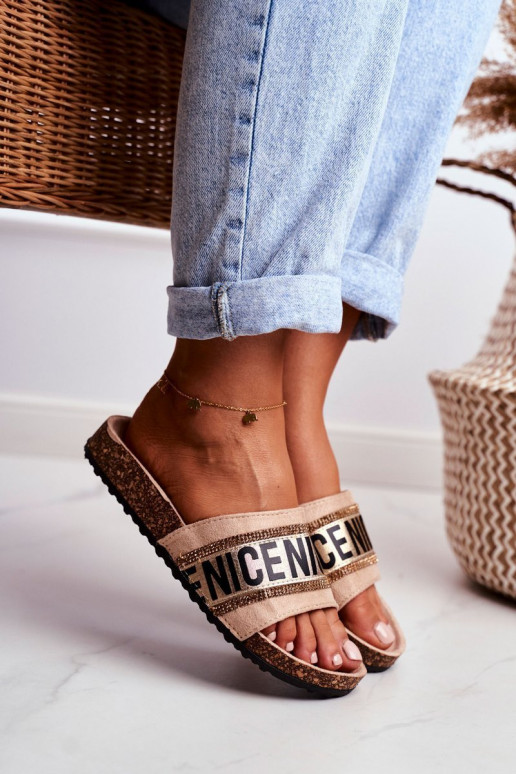 Slippers met sprankelende oogjes beige kleur Be Nice