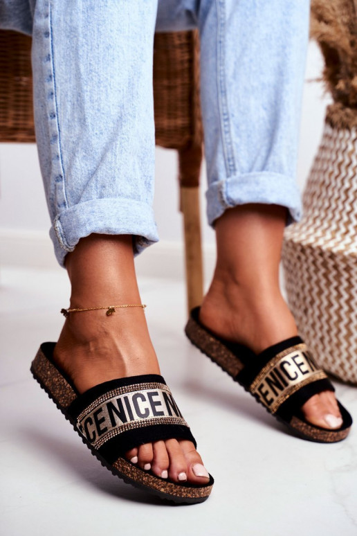 Slippers met sprankelende oogjes Zwart en goud Be Nice