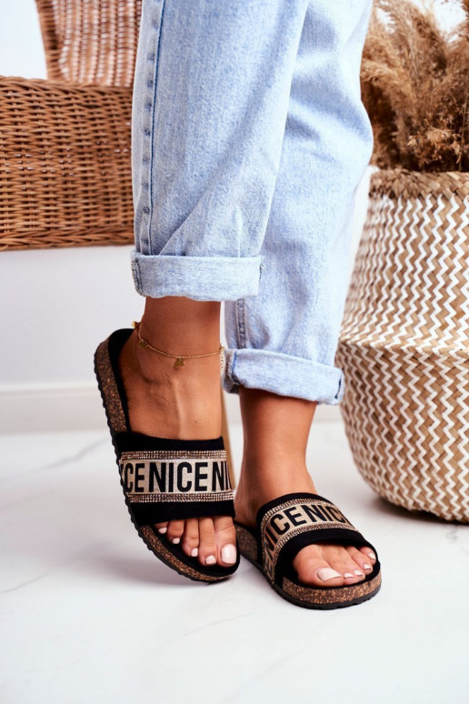 Slippers met sprankelende oogjes Zwart en goud Be Nice