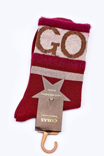 Chaussettes femme en coton GO-GO avec fourrure COSAS bordeaux