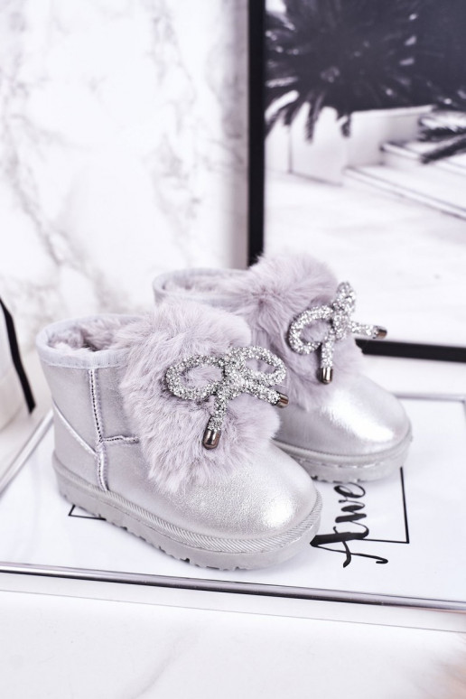 Bottes de neige pour enfants, réchauffées avec intérieur en fourrure, couleur argent Aurora