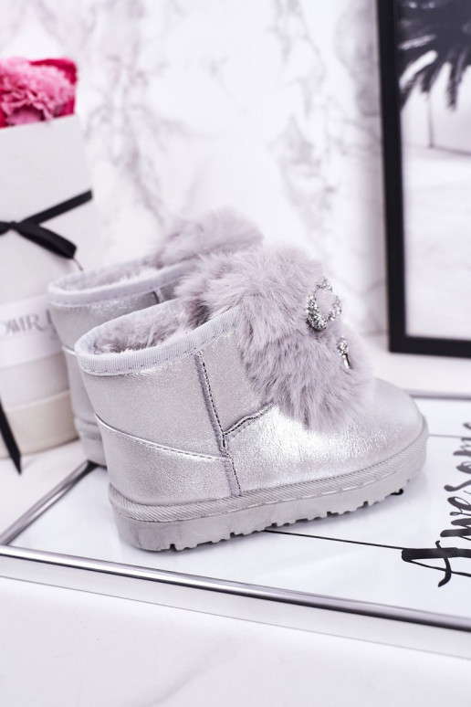 Gewärmte Kinder-Schneestiefel mit Fell innen, silberne Farbe Aurora
