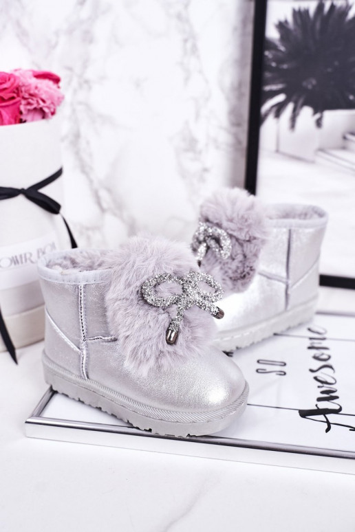 Bottes de neige pour enfants, réchauffées avec intérieur en fourrure, couleur argent Aurora