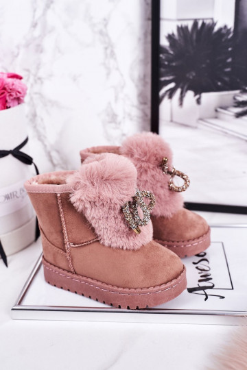Bottes de neige pour enfants réchauffées avec intérieur en fourrure en daim rose Amelia 2