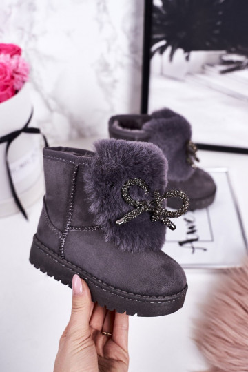 Gewärmte Kinder-Schneestiefel mit Fellinnenseite aus grauem Wildleder Amelia