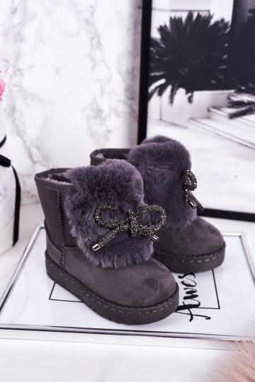 Gewärmte Kinder-Schneestiefel mit Fellinnenseite aus grauem Wildleder Amelia 2