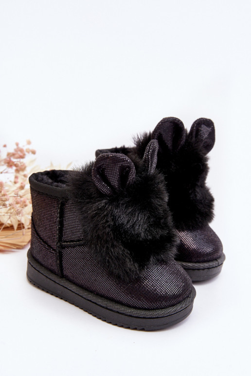 Bottes de neige pour enfants réchauffées avec fourrure à l'intérieur avec oreilles de couleur noire Betty