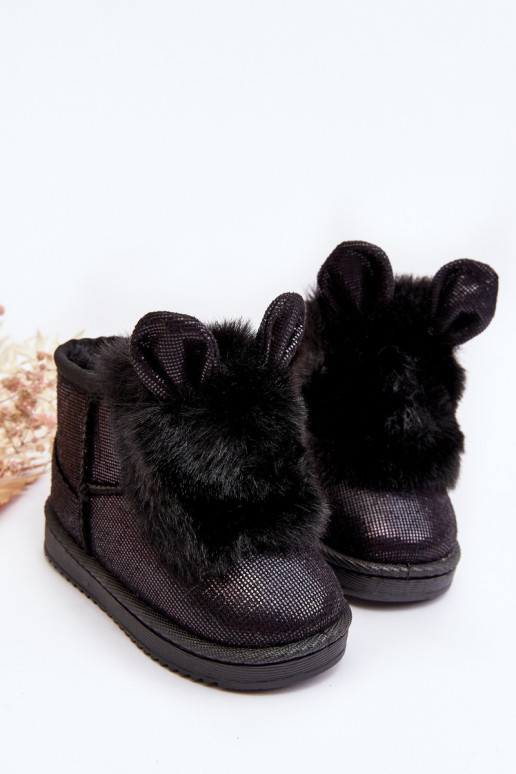 Bottes de neige pour enfants réchauffées avec fourrure à l'intérieur avec oreilles de couleur noire Betty