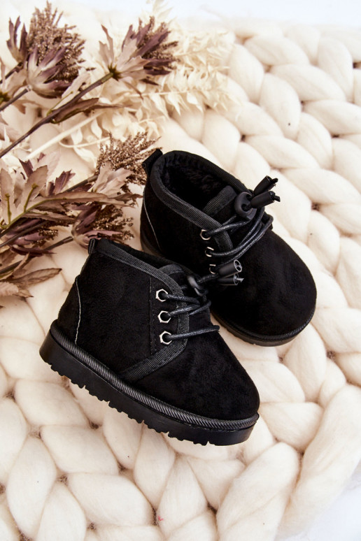 Schnür-Schneestiefel für Kinder mit Fell in Schwarz Hunter