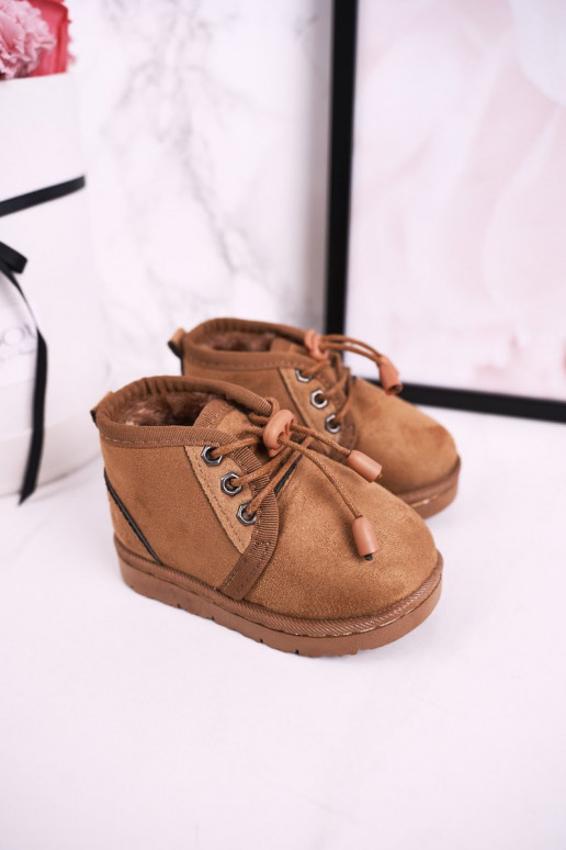 Schnür-Schneestiefel für Kinder mit Fell in Braun Hunter