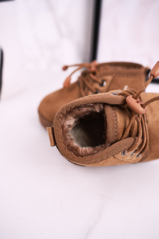 Schnür-Schneestiefel für Kinder mit Fell in Braun Hunter