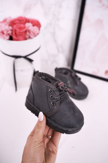 Bottines de neige à lacets pour enfants avec fourrure gris Hunter