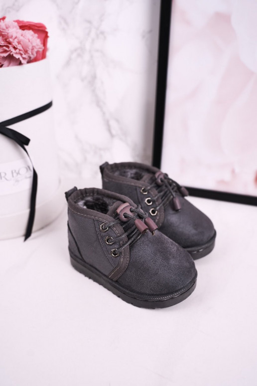 Bottines de neige à lacets pour enfants avec fourrure gris Hunter