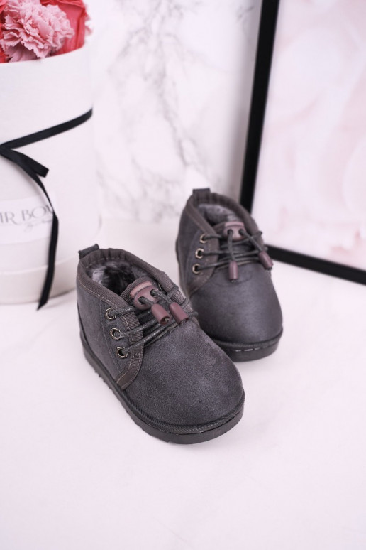 Bottines de neige à lacets pour enfants avec fourrure gris Hunter Bottines de neige à lacets pour enfants avec fourrure gris Hunter