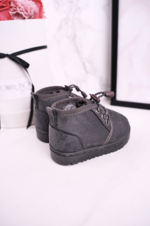Bottines de neige à lacets pour enfants avec fourrure gris Hunter