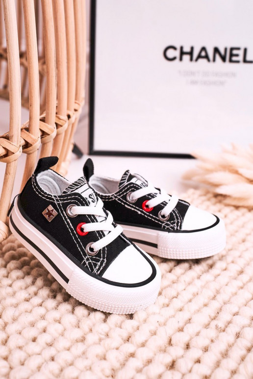 Klassiek model kindersneakers met platte zolen BIG STAR HH374194 zwarte kleur Klassiek model kindersneakers met platte zolen BIG STAR HH374194 zwarte kleur