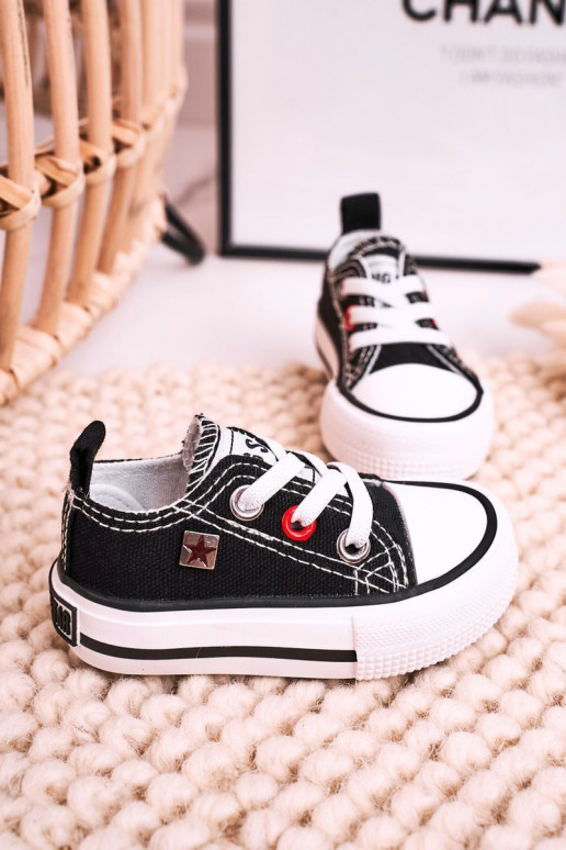 Klassiek model kindersneakers met platte zolen BIG STAR HH374194 zwarte kleur Klassiek model kindersneakers met platte zolen BIG STAR HH374194 zwarte kleur