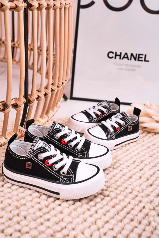 Klassiek model kindersneakers met platte zolen BIG STAR HH374194 zwarte kleur Klassiek model kindersneakers met platte zolen BIG STAR HH374194 zwarte kleur