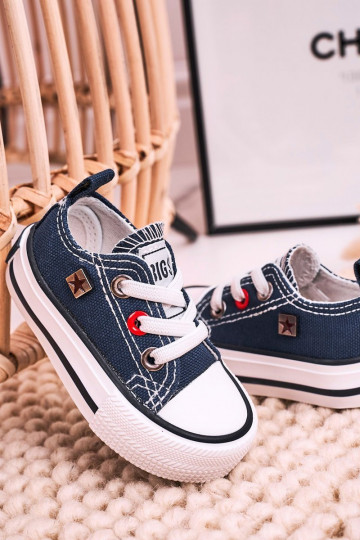 Klassiek model kindersneakers met platte zolen BIG STAR HH374195 donkerblauw 2