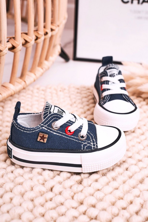 Klassiek model kindersneakers met platte zolen BIG STAR HH374195 donkerblauw Klassiek model kindersneakers met platte zolen BIG STAR HH374195 donkerblauw