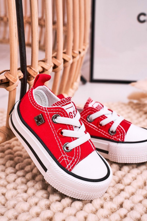 Klassische Kinder-Sneakers mit flacher Sohle BIG STAR HH374196 in roter Farbe Klassische Kinder-Sneakers mit flacher Sohle BIG STAR HH374196 in roter Farbe