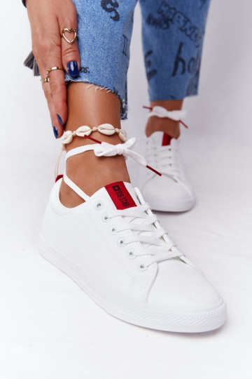 Natuurlijk leren sneakers met decoratieve strepen BIG STAR DD274685 witte kleur