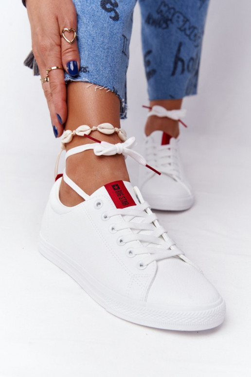 Natuurlijk leren sneakers met decoratieve strepen BIG STAR DD274685 witte kleur