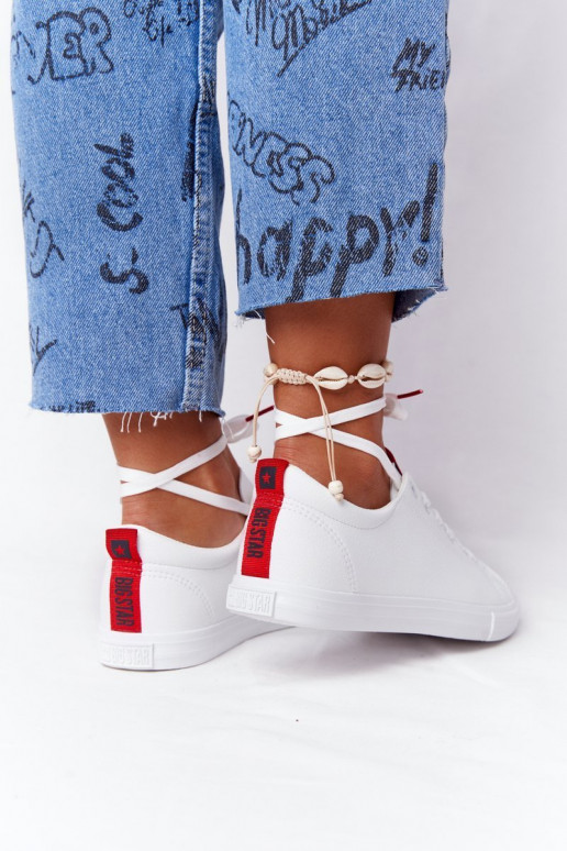 Natuurlijk leren sneakers met decoratieve strepen BIG STAR DD274685 witte kleur