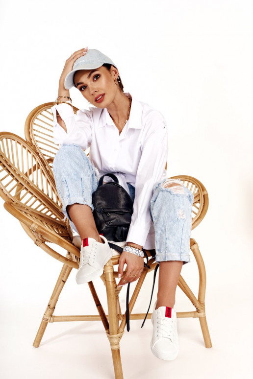 Baskets en cuir naturel à rayures décoratives BIG STAR DD274685 couleur blanc