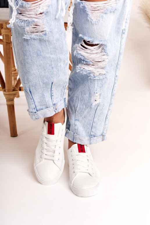 Natuurlijk leren sneakers met decoratieve strepen BIG STAR DD274685 witte kleur