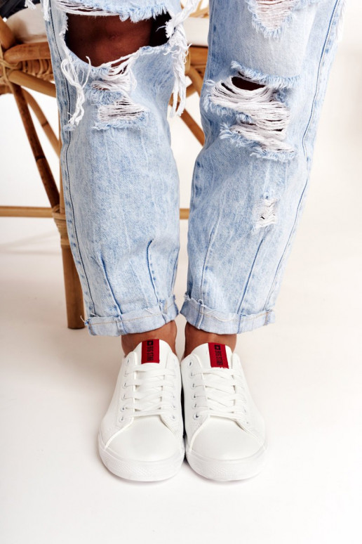 Natuurlijk leren sneakers met decoratieve strepen BIG STAR DD274685 witte kleur