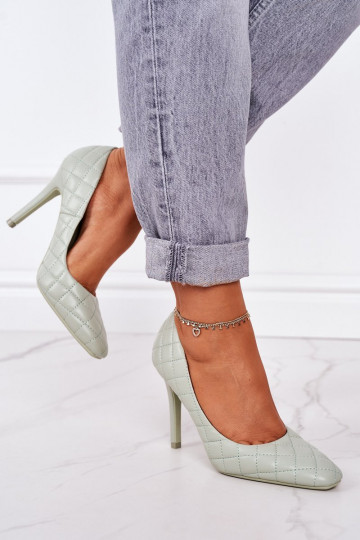 Elegante gewatteerde schoenen met hoge hakken in de groene kleur Rosanna