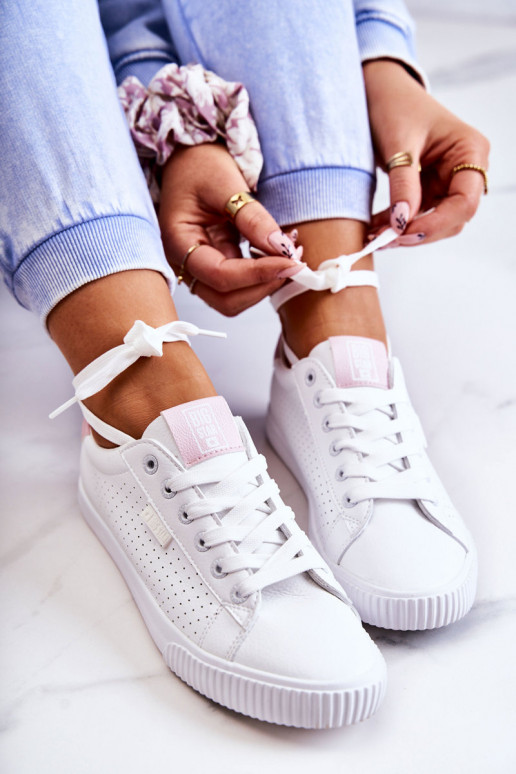 Natuurlijk leren sneakers BIG STAR HH274073 Wit-roze kleur Natuurlijk leren sneakers BIG STAR HH274073 Wit-roze kleur