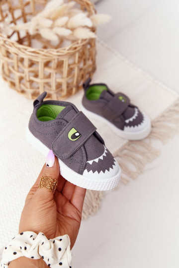 Kindervrije tijdsschoenen met zelfklevende sluitingen met een haai in grijze kleur 2