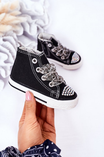 Chaussures de loisirs pour enfants avec œillets scintillants de couleur noire Smile 2