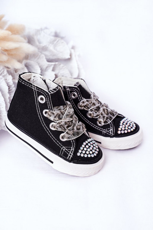 Chaussures de loisirs pour enfants avec œillets scintillants de couleur noire Smile