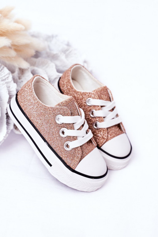Chaussures décontractées pour enfants à paillettes de couleur or rose Bling-Bling