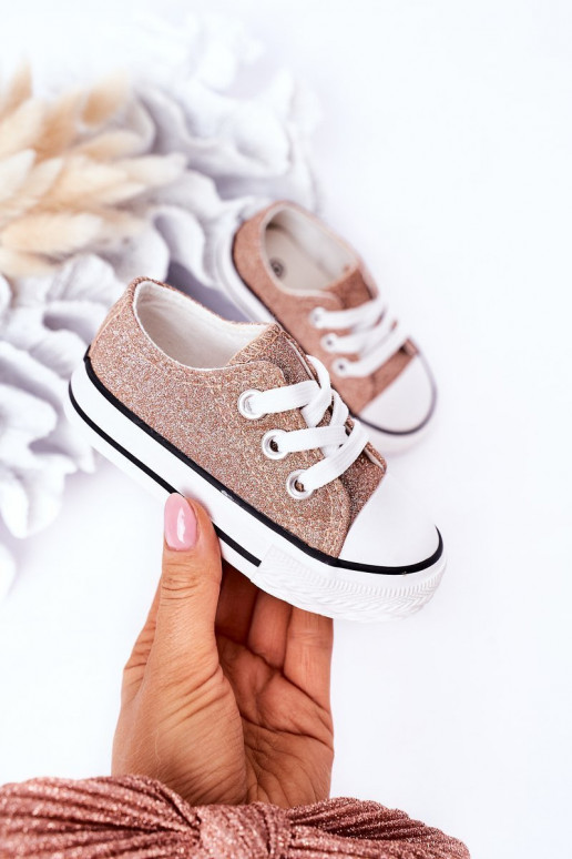 Chaussures décontractées pour enfants à paillettes de couleur or rose Bling-Bling