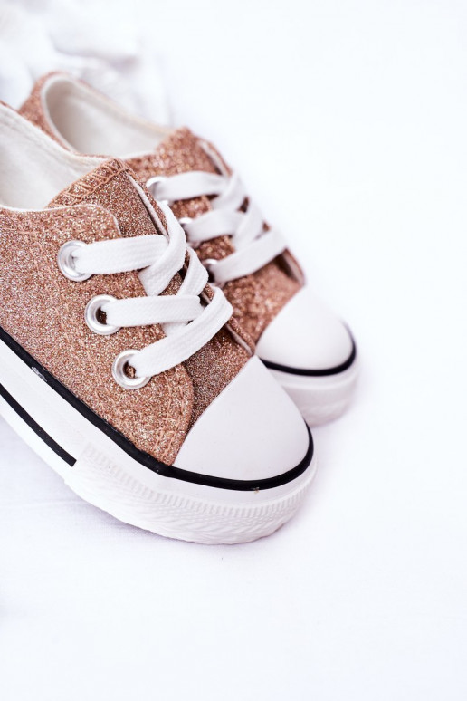 Chaussures décontractées pour enfants à paillettes de couleur or rose Bling-Bling