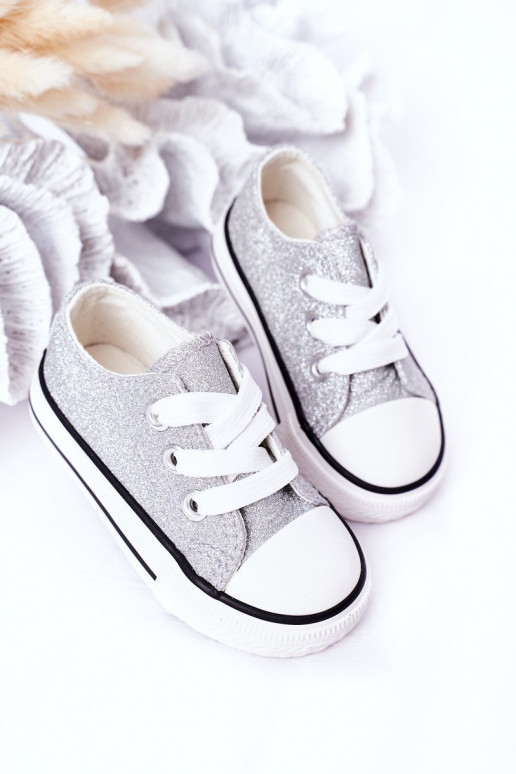 Chaussures décontractées pour enfants avec brillance couleur argent Bling-Bling