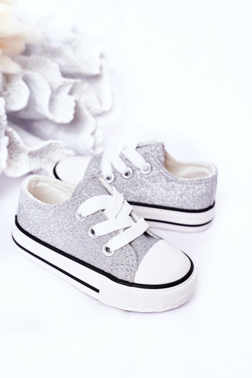Chaussures décontractées pour enfants avec brillance couleur argent Bling-Bling Chaussures décontractées pour enfants avec brillance couleur argent Bling-Bling