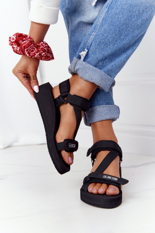 Leichte Hausschuhe Plateausandalen Big Star FF274A349 schwarze Farbe