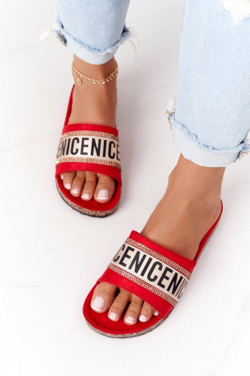 Slippers met sprankelende ogen in de kleur rood Be Nice 2