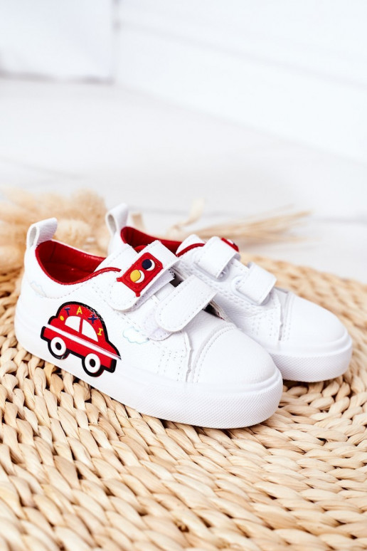 Kinder-Freizeitschuhe mit Klebeverschlüssen in der Farbe Weiß-Rot Taxi Kinder-Freizeitschuhe mit Klebeverschlüssen in der Farbe Weiß-Rot Taxi